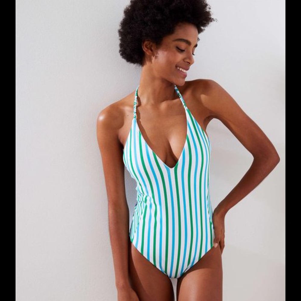 Loft beach striped tassel tie halter one piece